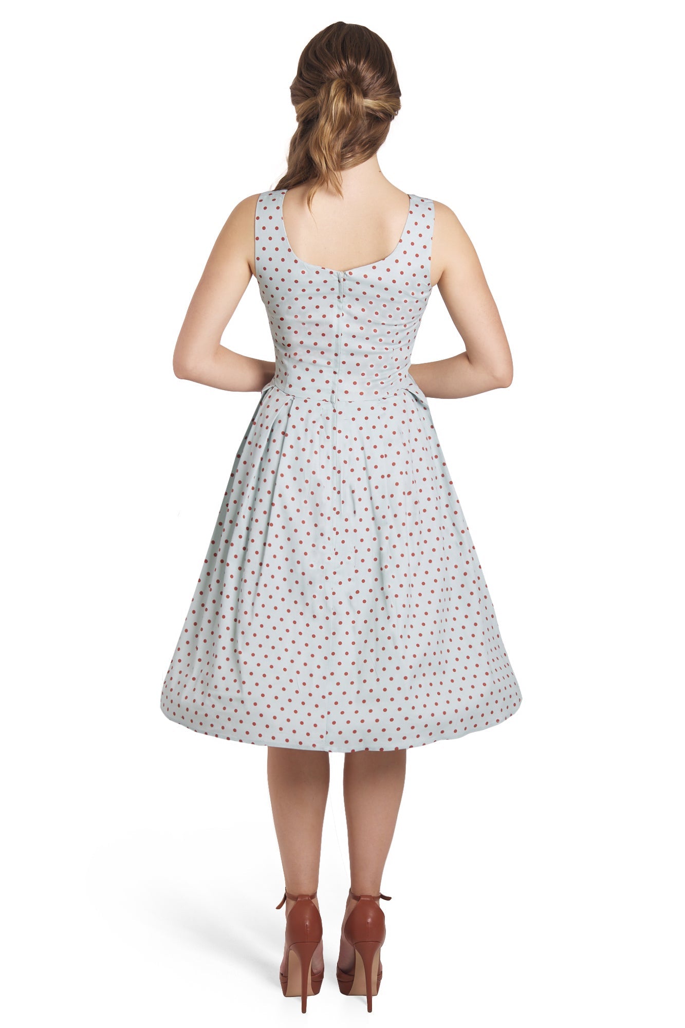 Amanda Light Blue & Red Polka Swing Dress
