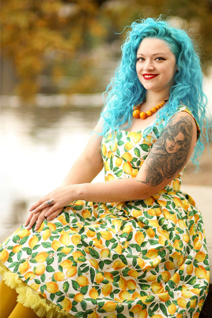 Amanda Lemon Flared Dress In White