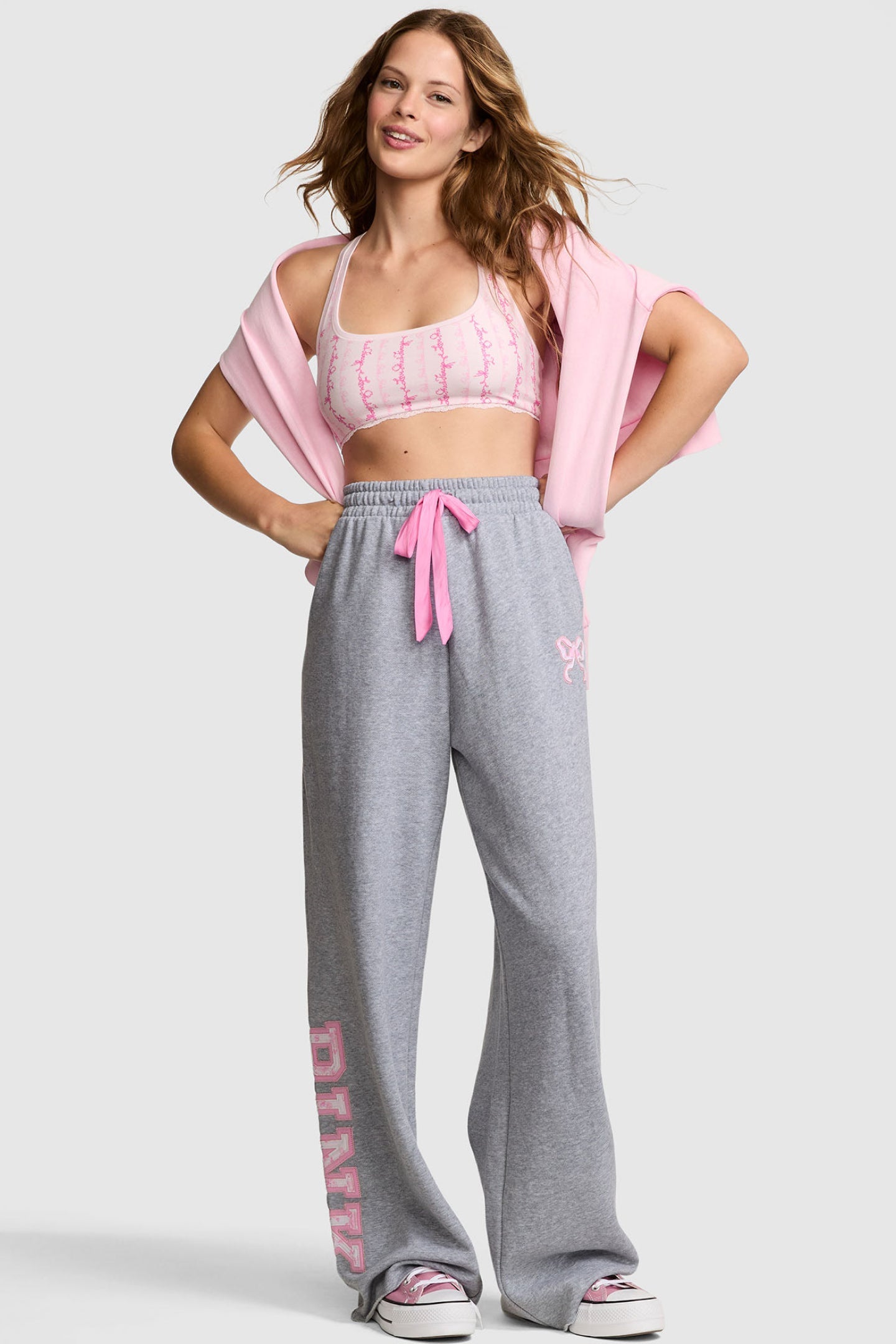 PINK x LoveShackFancy Wide-Leg Sweatpants - VS MEDIUM HEATHER GREY