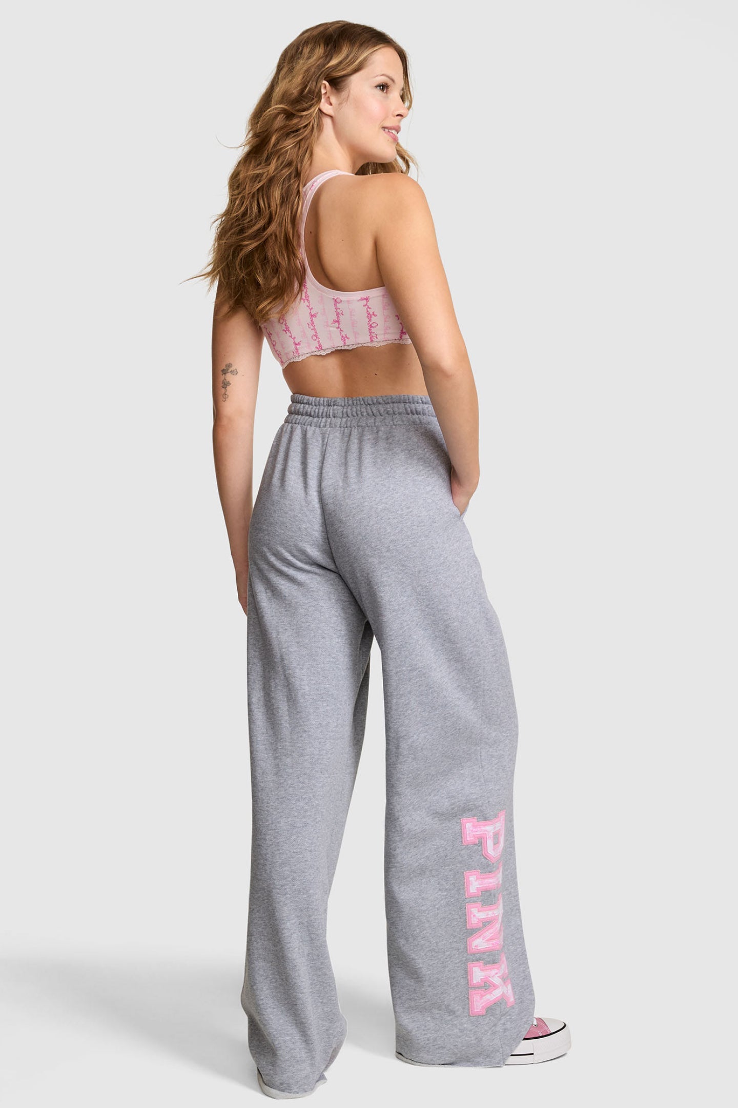 PINK x LoveShackFancy Wide-Leg Sweatpants - VS MEDIUM HEATHER GREY