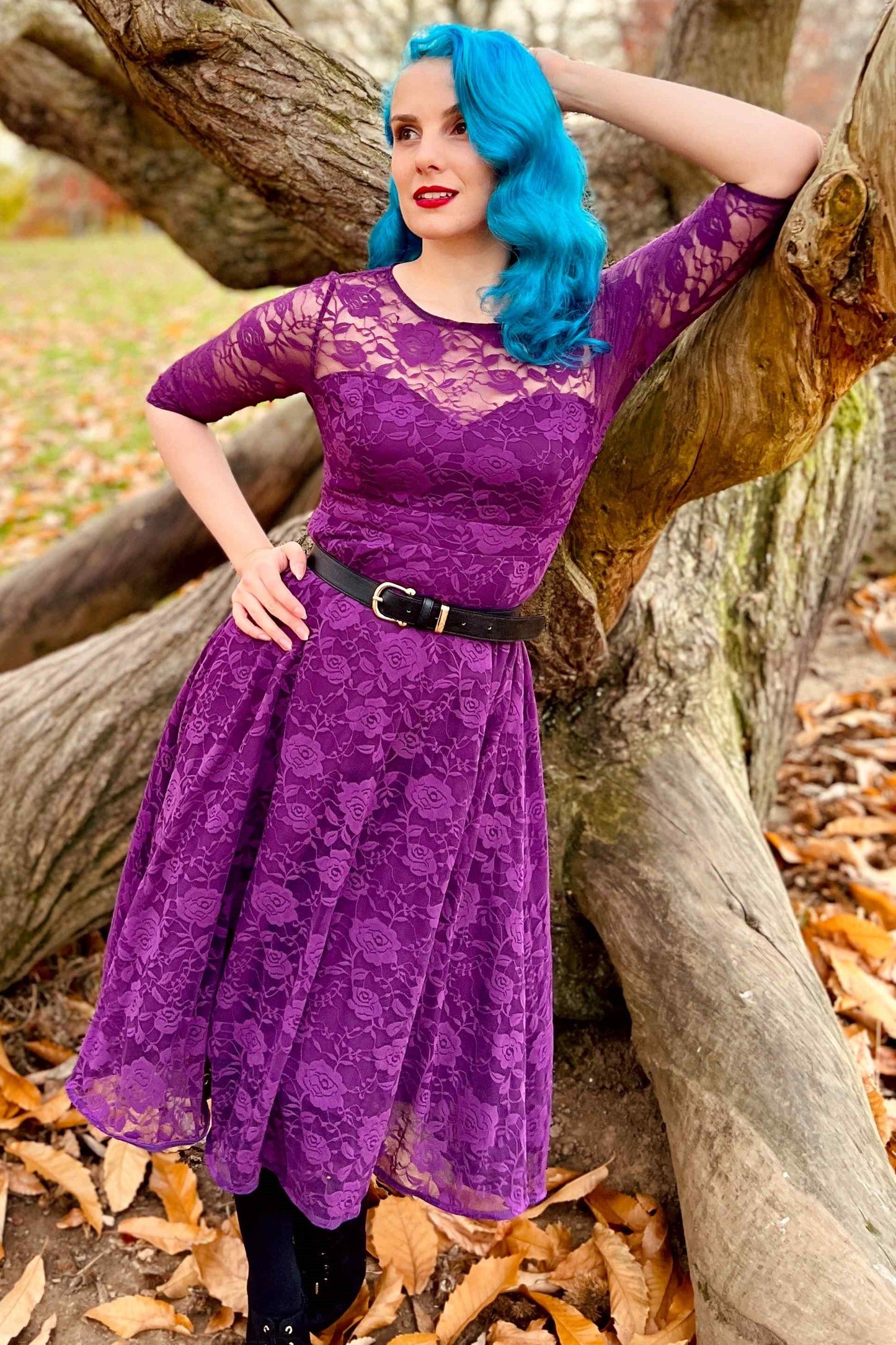 Madeline Long Sleeved Purple Lace Dress