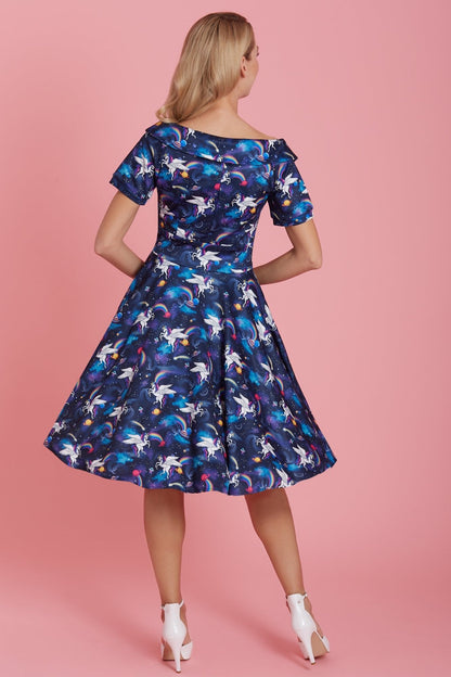 Darlene Blue Unicorn Swing Dress