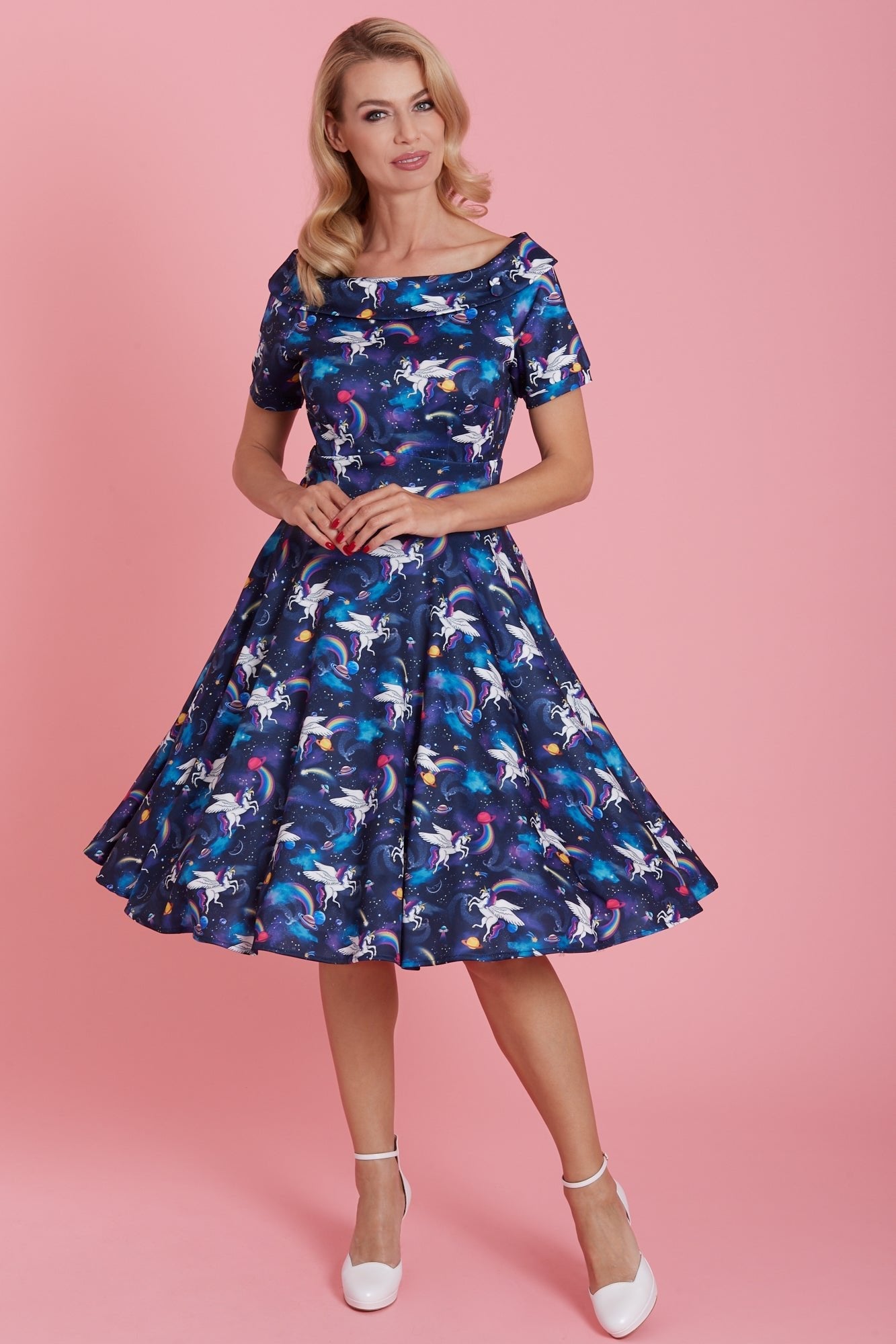 Darlene Blue Unicorn Swing Dress