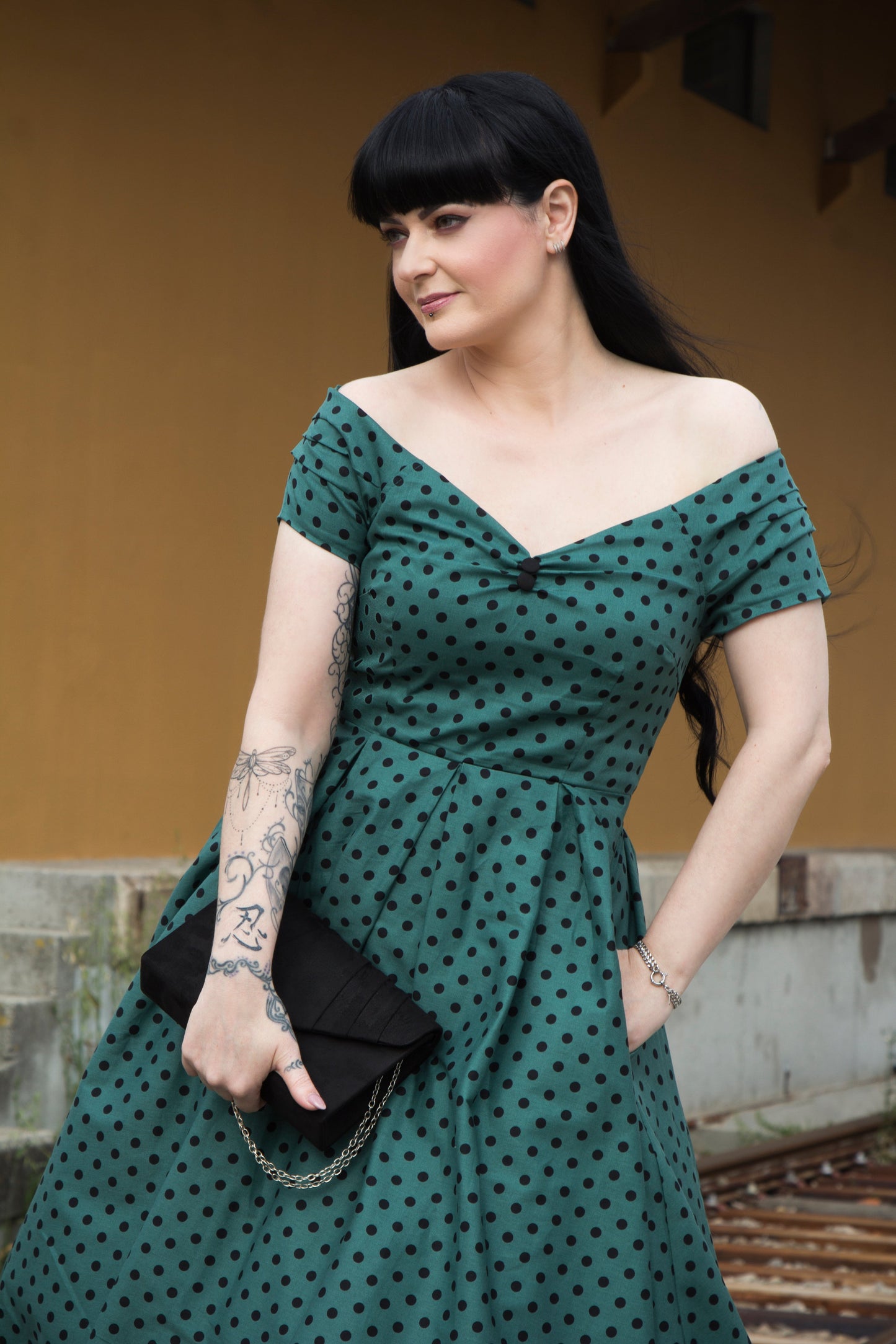 Lily Dark Green/Black Polka Dot Full Circle Dress
