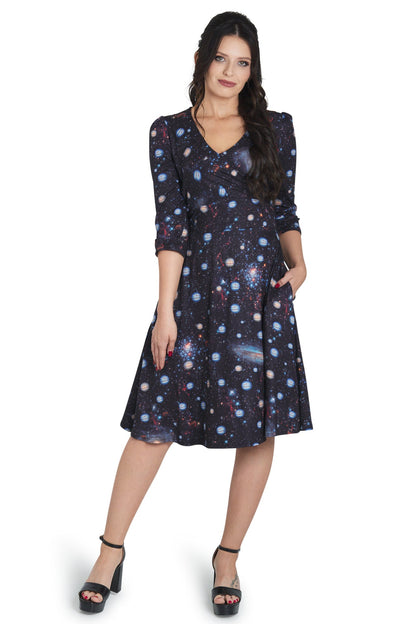 Katherine Black Space Long Sleeved Dress