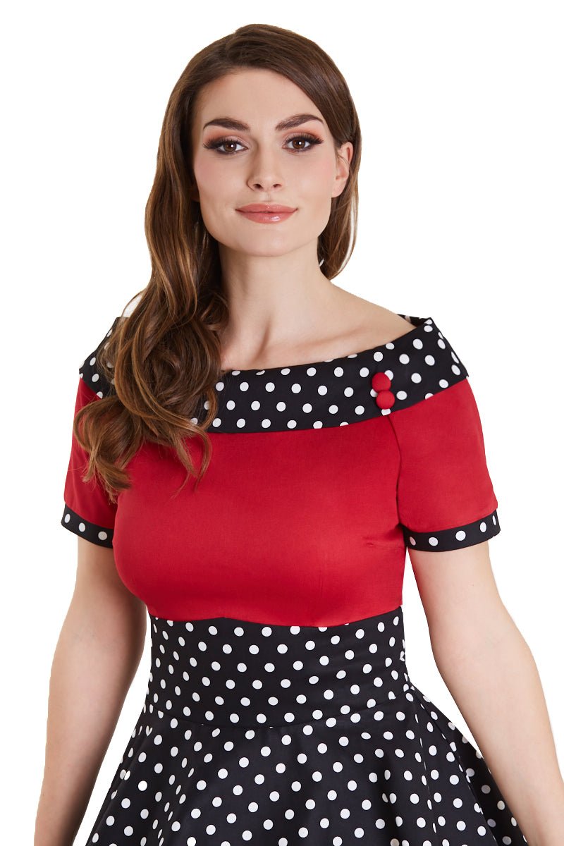 Darlene Rockabilly Red & Black White Polka Dot Dress
