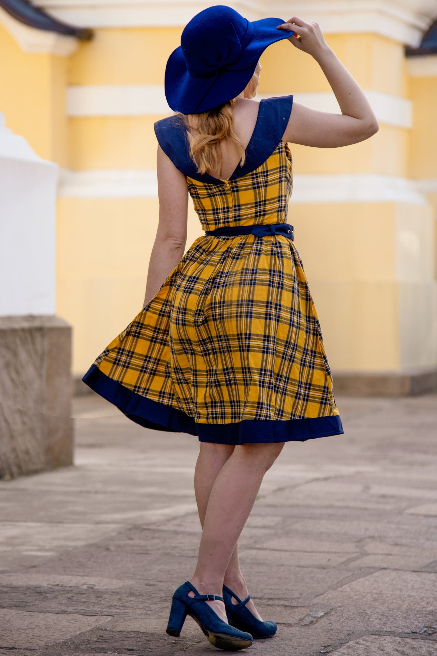 Cindy Navy & Yellow Tartan Circle Dress