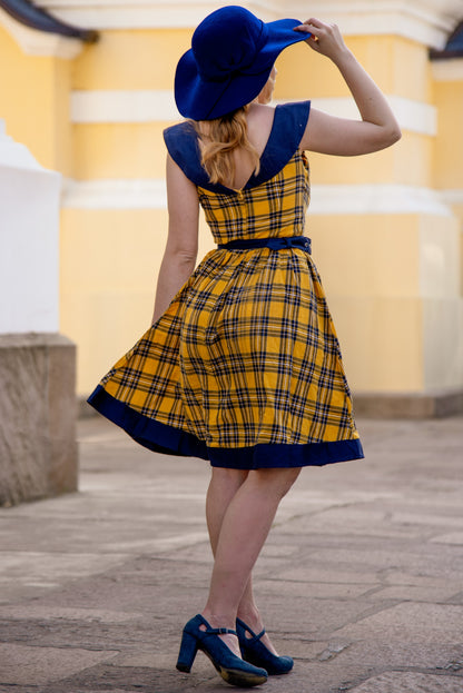 Cindy Navy & Yellow Tartan Circle Dress