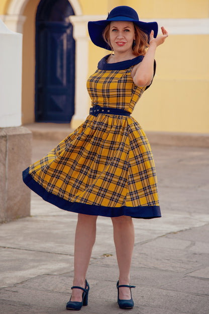 Cindy Navy & Yellow Tartan Circle Dress