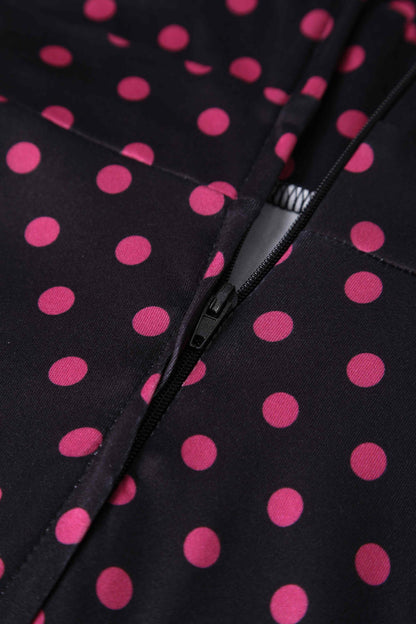 Janice Sleeved Flared Tea Dress in Black Polka Dot Print