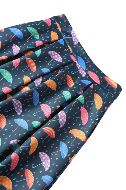 Aisley Blue Rainy Day Umbrellas Midi Skirt