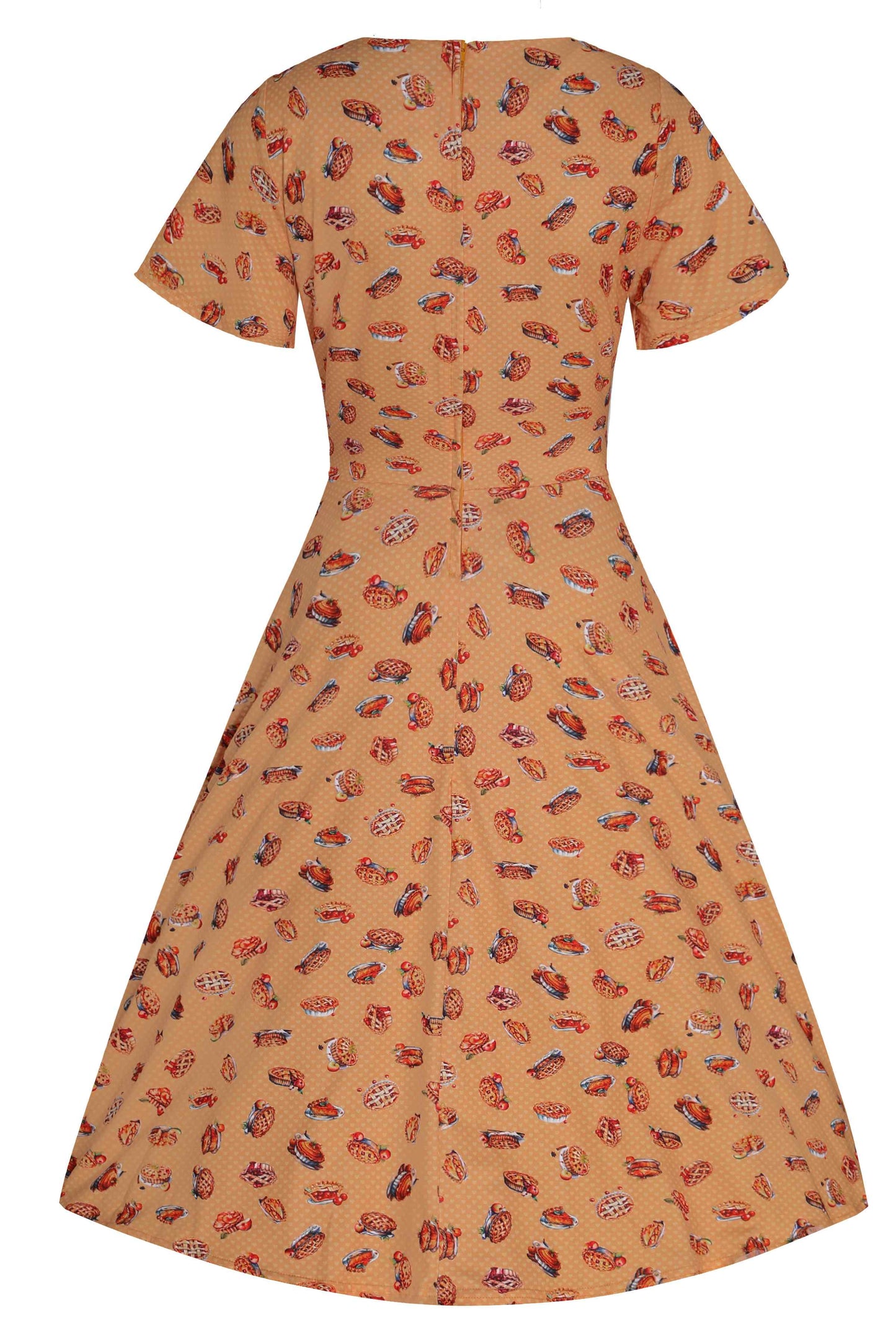 Palma Sleeved Tea Dress in Muted Orange Apple Pie Print
