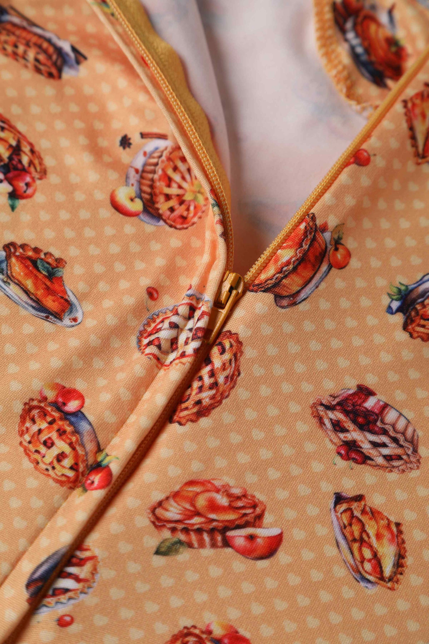 Palma Sleeved Tea Dress in Muted Orange Apple Pie Print