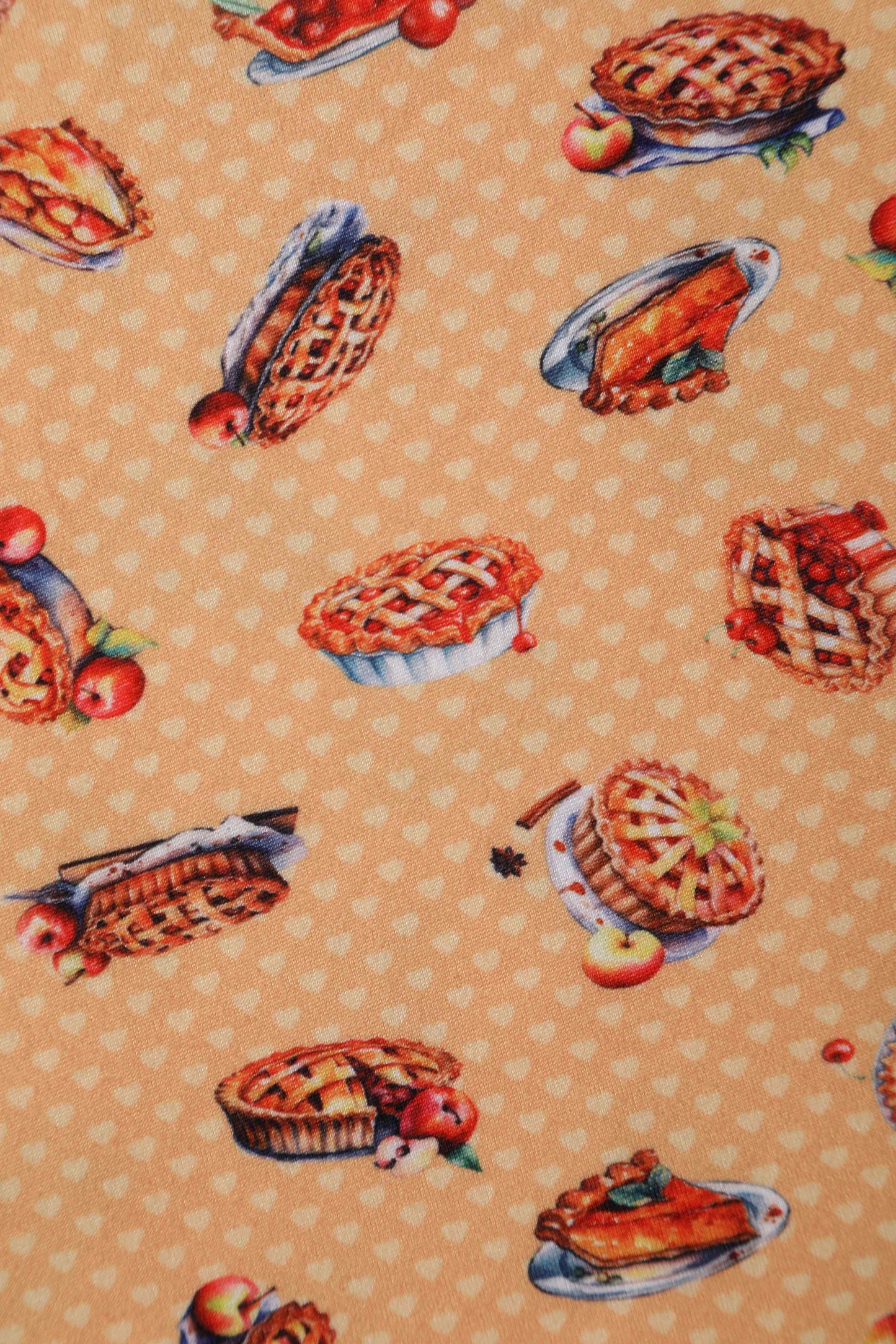 Palma Sleeved Tea Dress in Muted Orange Apple Pie Print