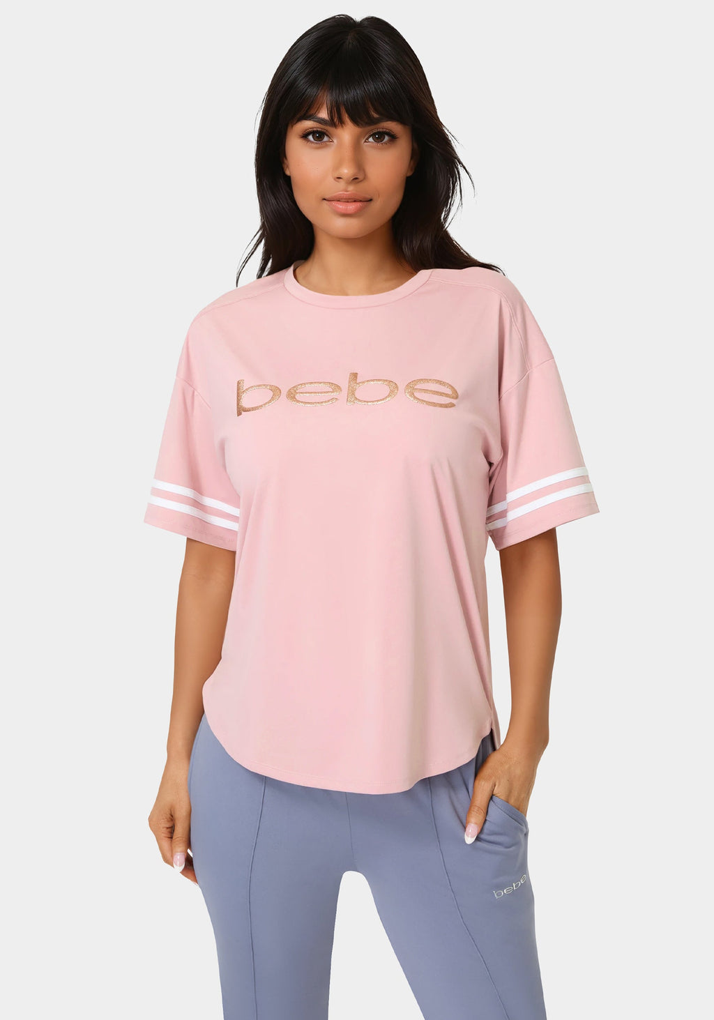 Curved Hem Active Top With Glitter Logo