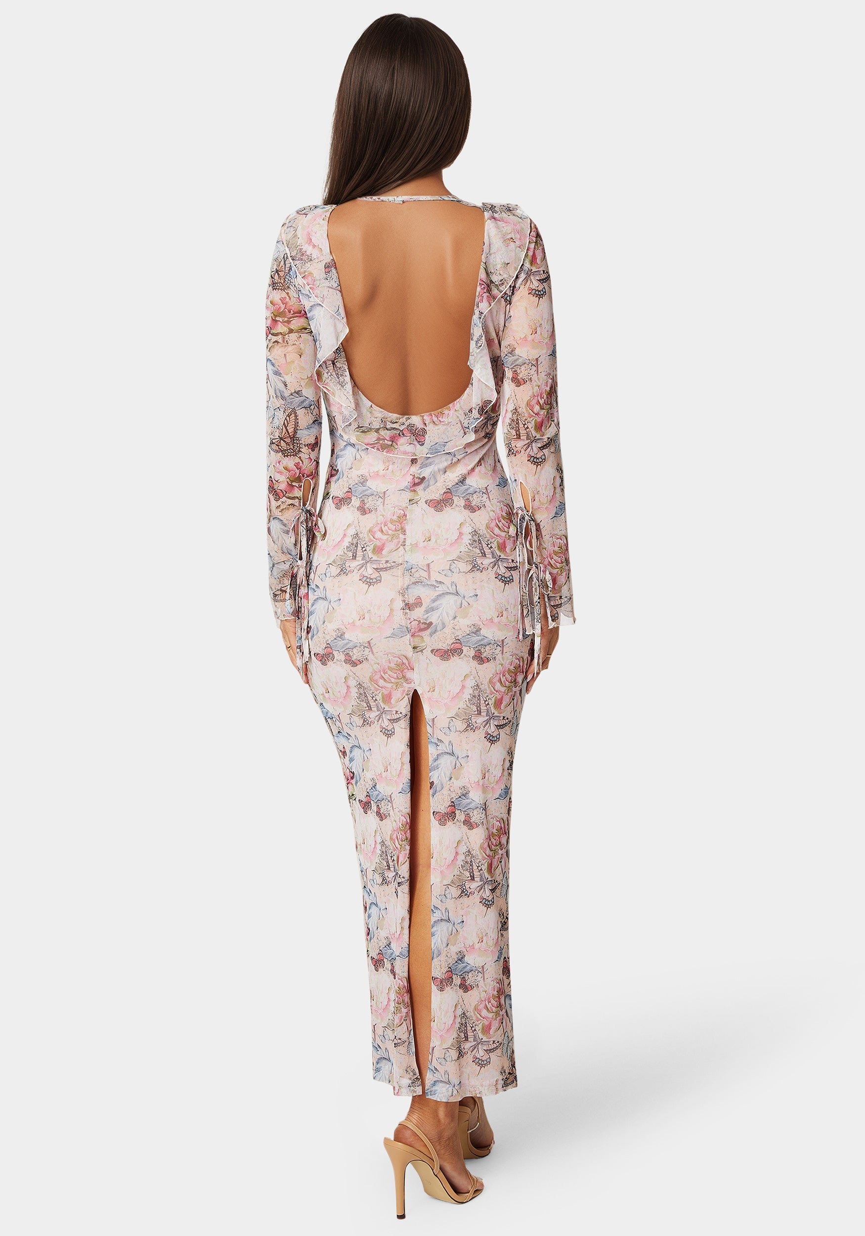 Ruffle Detail Mesh Maxi Dress