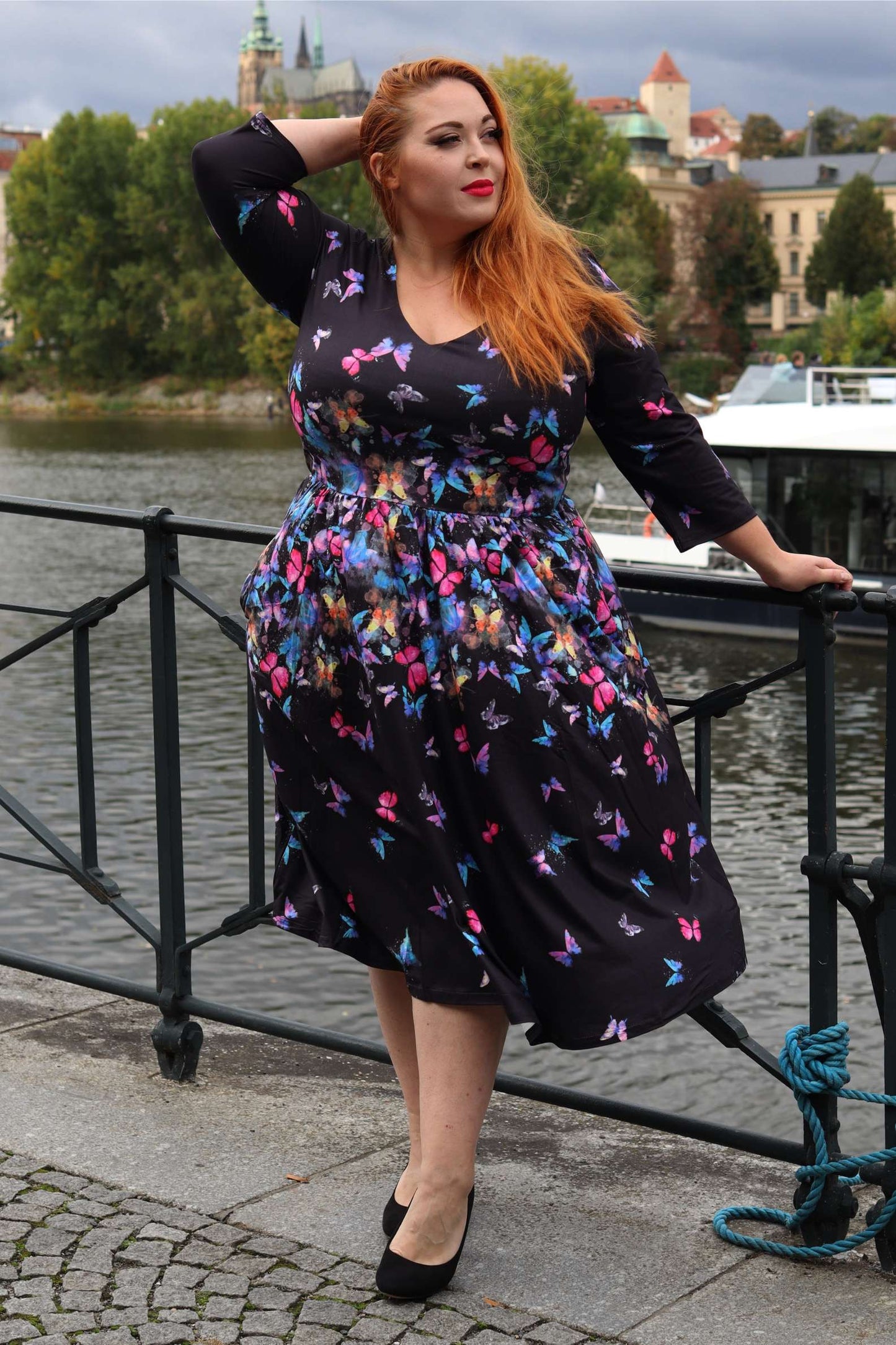 Billie Black Butterfly Long Sleeved Dress