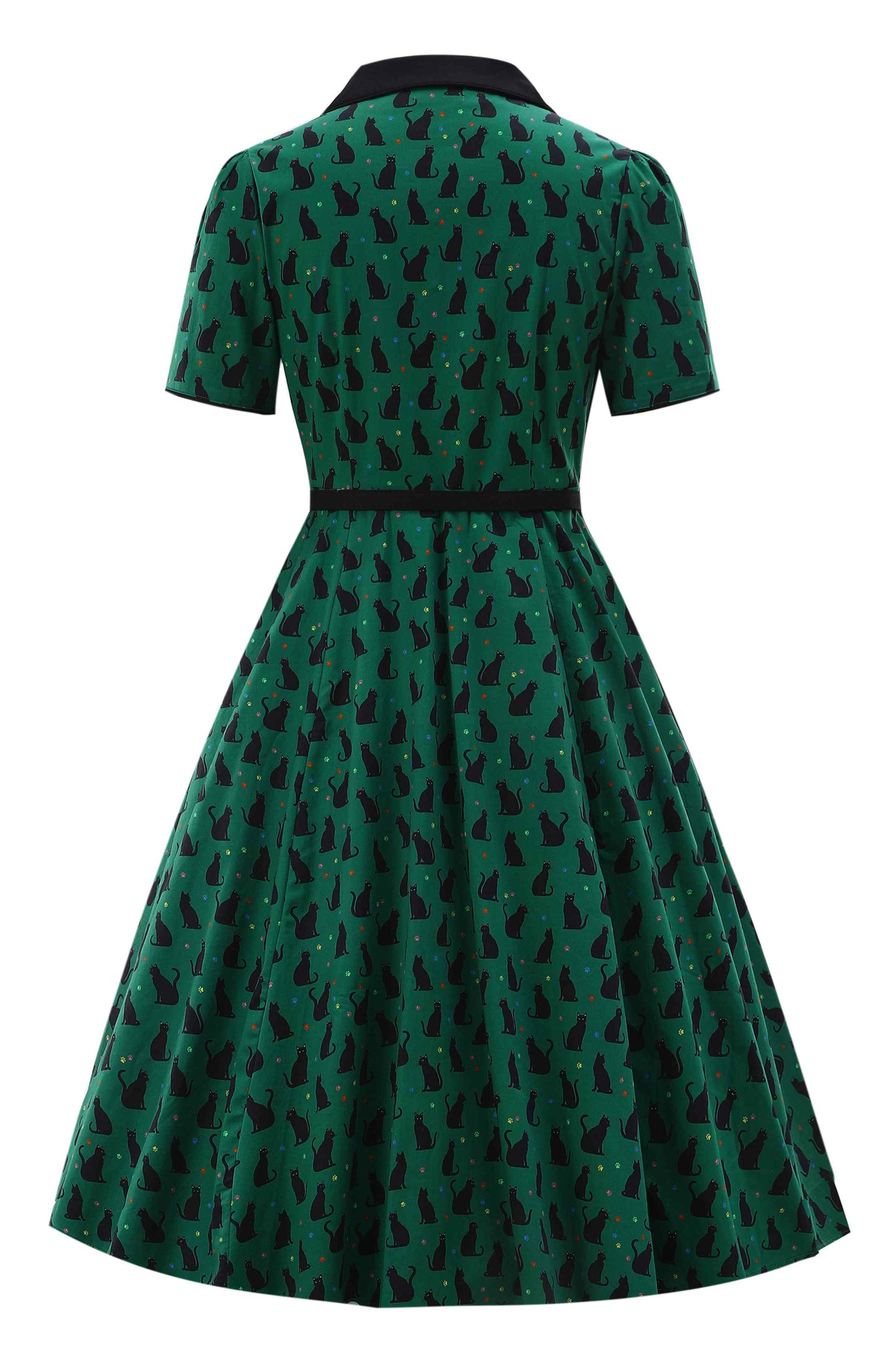 Mabel Black Cat Midi Shirt Dress In Green