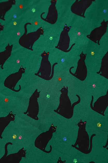 Mabel Black Cat Midi Shirt Dress In Green