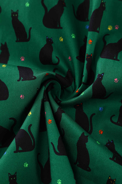 Mabel Black Cat Midi Shirt Dress In Green