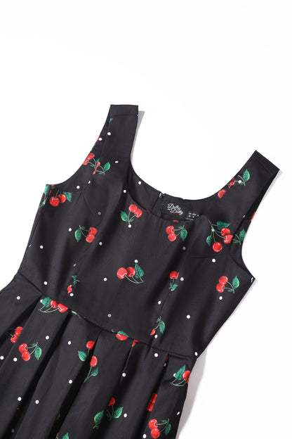 Amanda Black Cherry Retro Flared Dress In Cotton