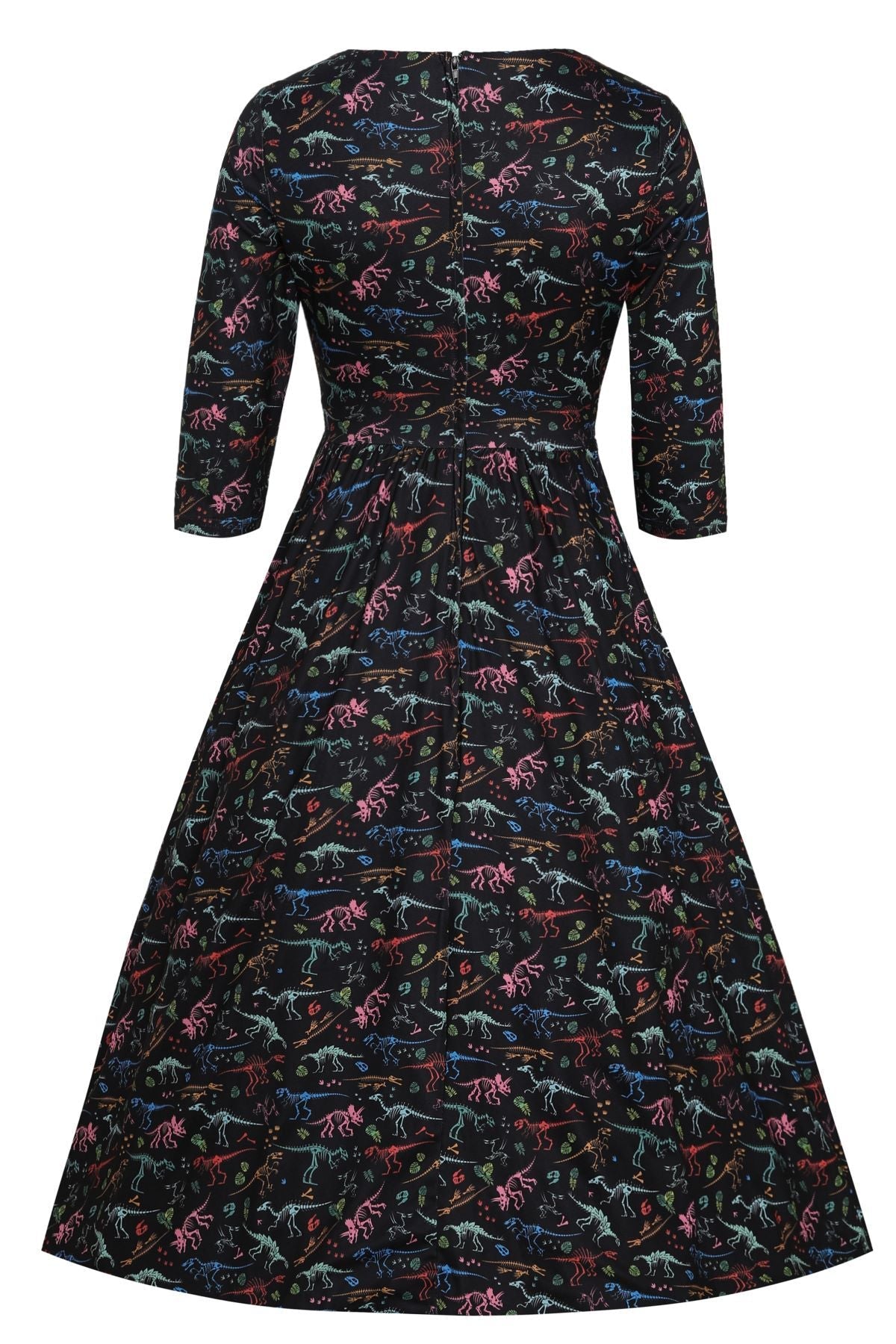 Billie Black Dinosaur Skeleton Fossil Dress