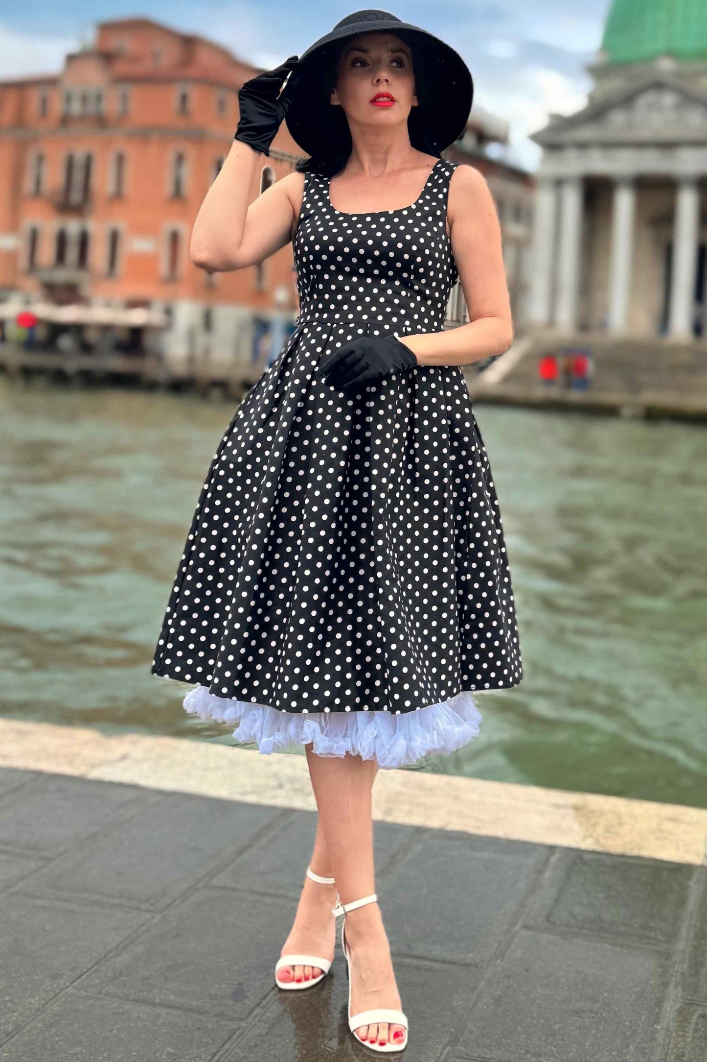 Amanda Black & White Polka Dot Swing Dress