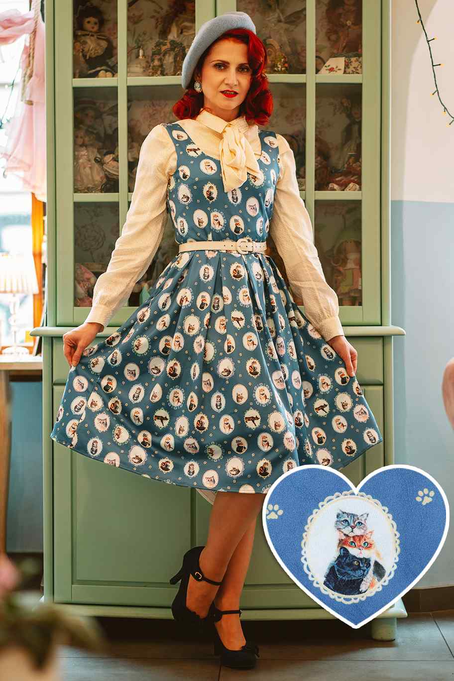 Amanda Blue Cat In The Mirror Swing Dress