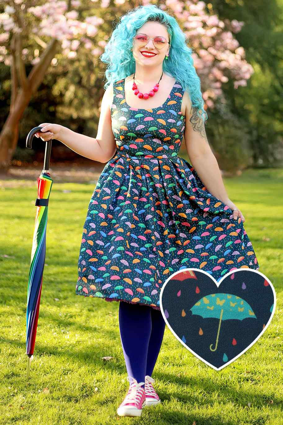 Amanda Blue Umbrella Print Swing Dress