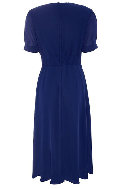 Elise 40's Balloon Sleeved Chiffon Dress in Royal Blue