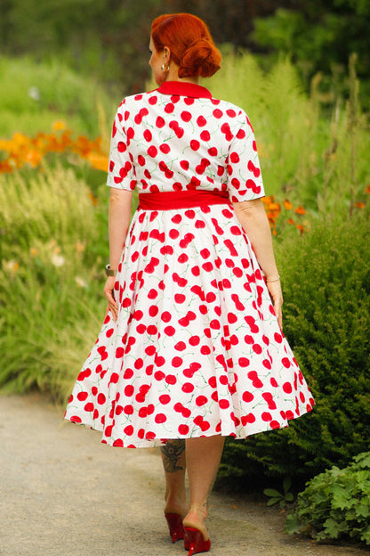 Mollie Cherry Full Circle Shirt Dress In White