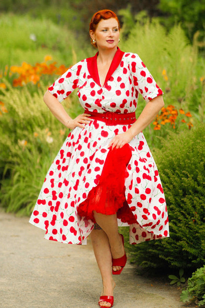 Mollie Cherry Full Circle Shirt Dress In White