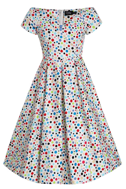 Lily Colourful Polka Dot Off Shoulder Dress