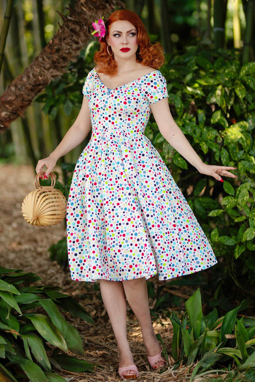 Lily Colourful Polka Dot Off Shoulder Dress