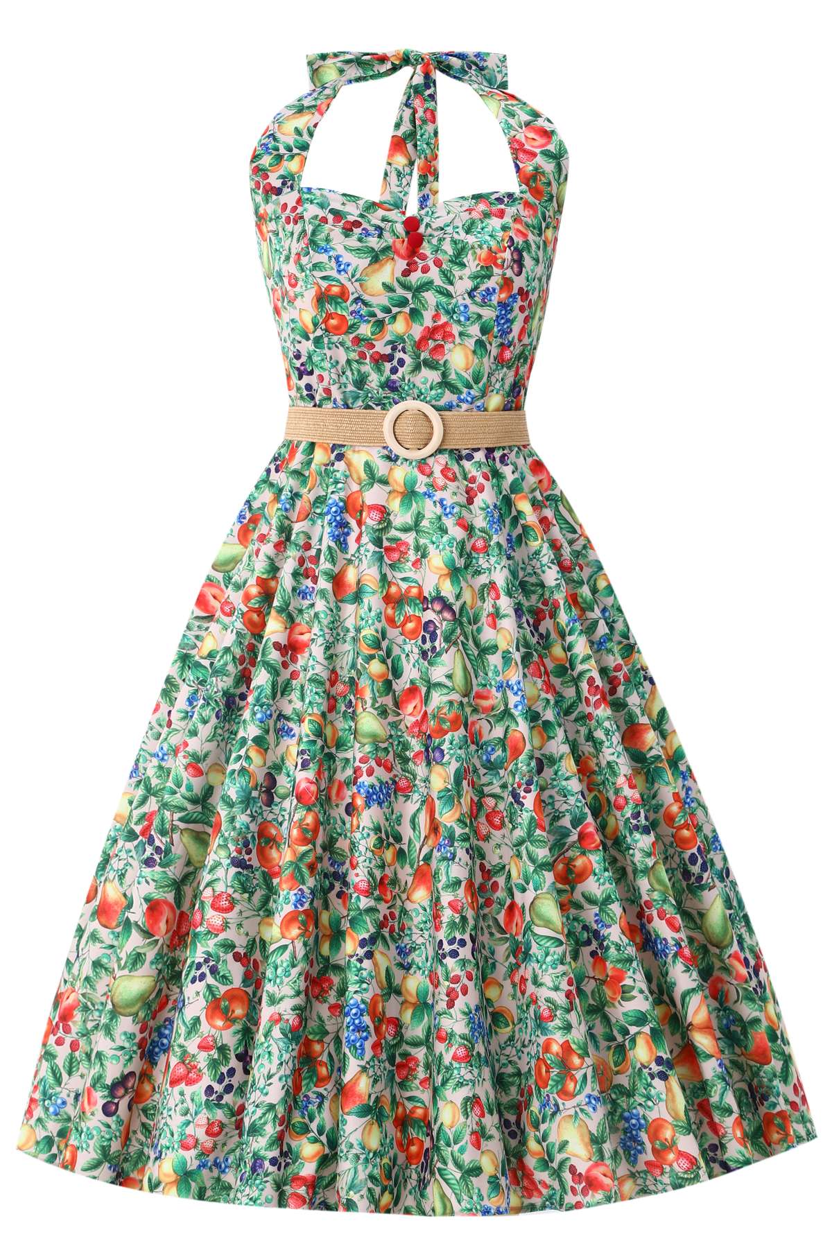Daisy Mediterranean Fruit Halter Dress