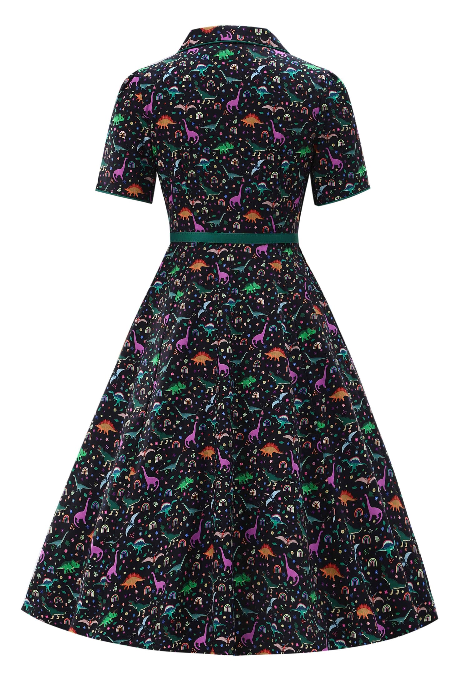 Mabel Dinosaur & Rainbow Midi Shirt Dress In Black