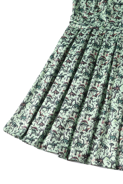 Amanda Dinosaur Green Flared Dress