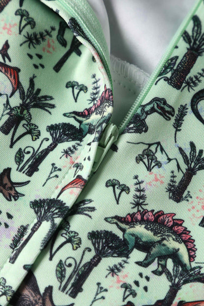 Amanda Dinosaur Green Flared Dress