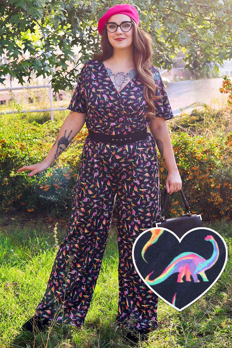 Esther Dinosaurs & Rainbow Black Jumpsuit
