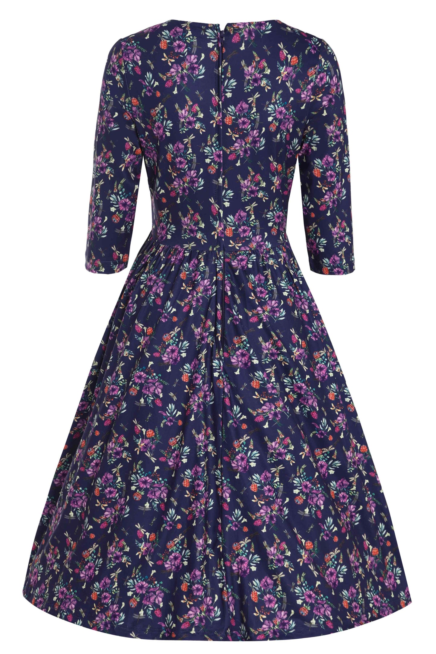 Billie Purple Dragonfly & Floral Long Sleeved Dress