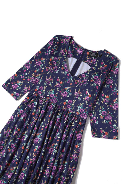 Billie Purple Dragonfly & Floral Long Sleeved Dress