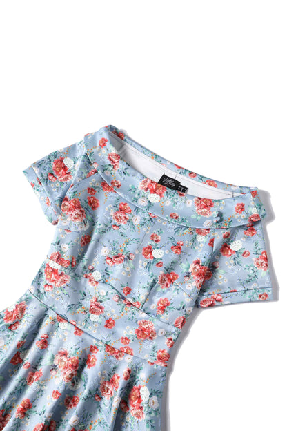 Darlene Blue Floral Off Shoulder Dress