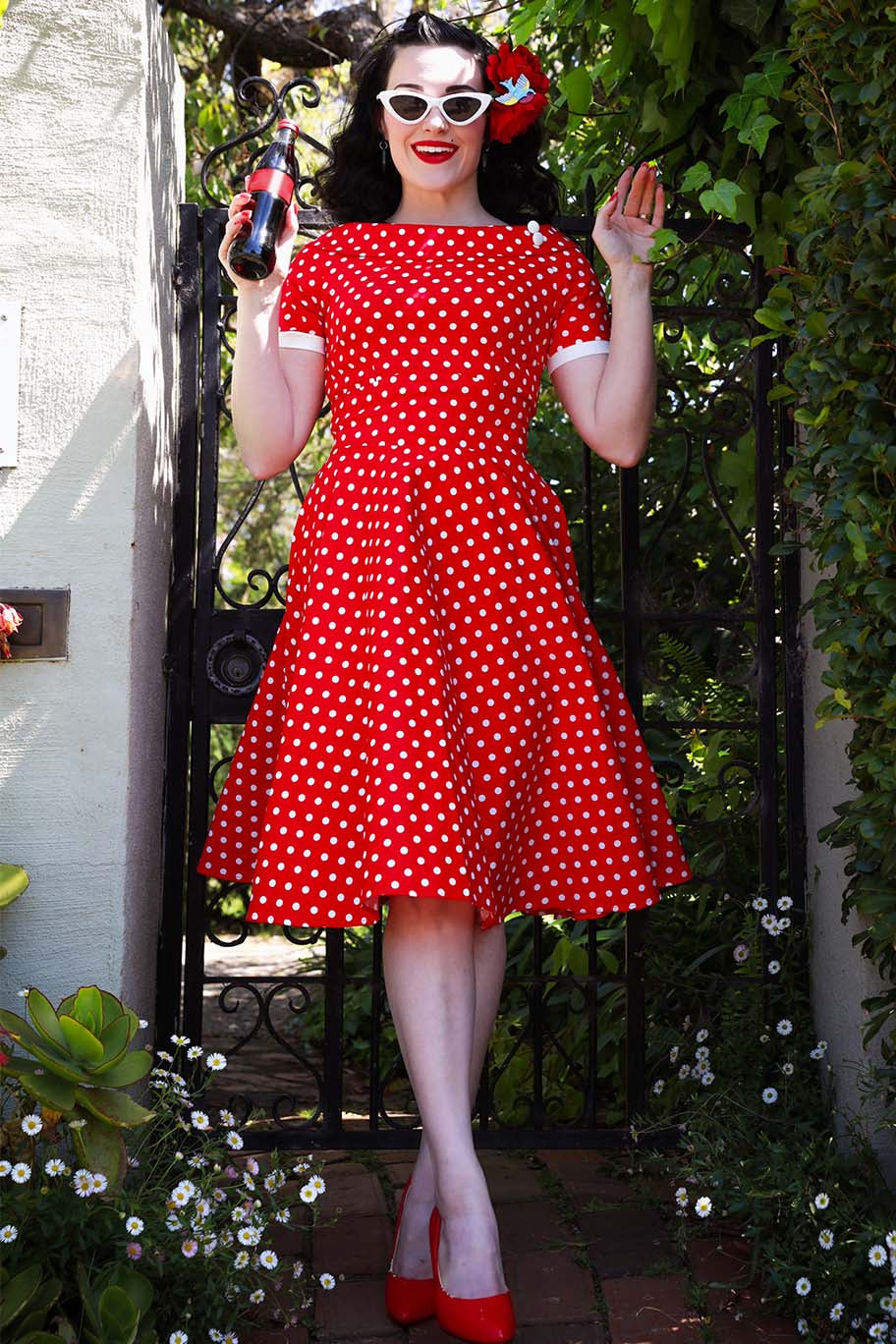 Darlene Full Circle Red Polka Dot Swing Dress