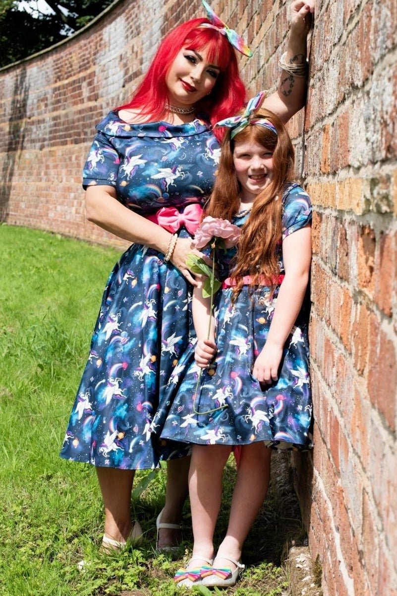 Darlene Blue Unicorn Swing Dress