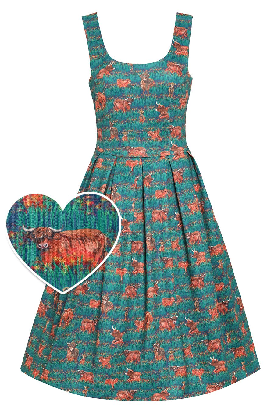 Amanda Green Highland Cattle Swing Dress