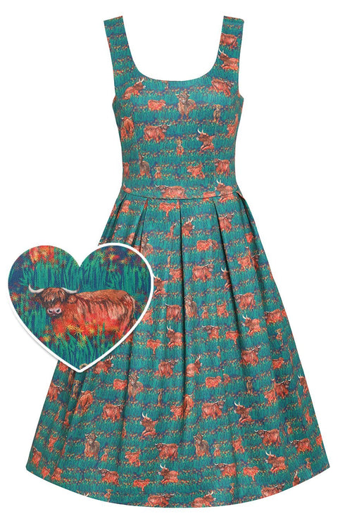 Amanda Green Highland Cattle Swing Dress