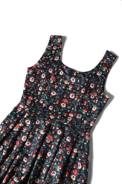 Amanda Hedgehog & Mushroom Flared Dress