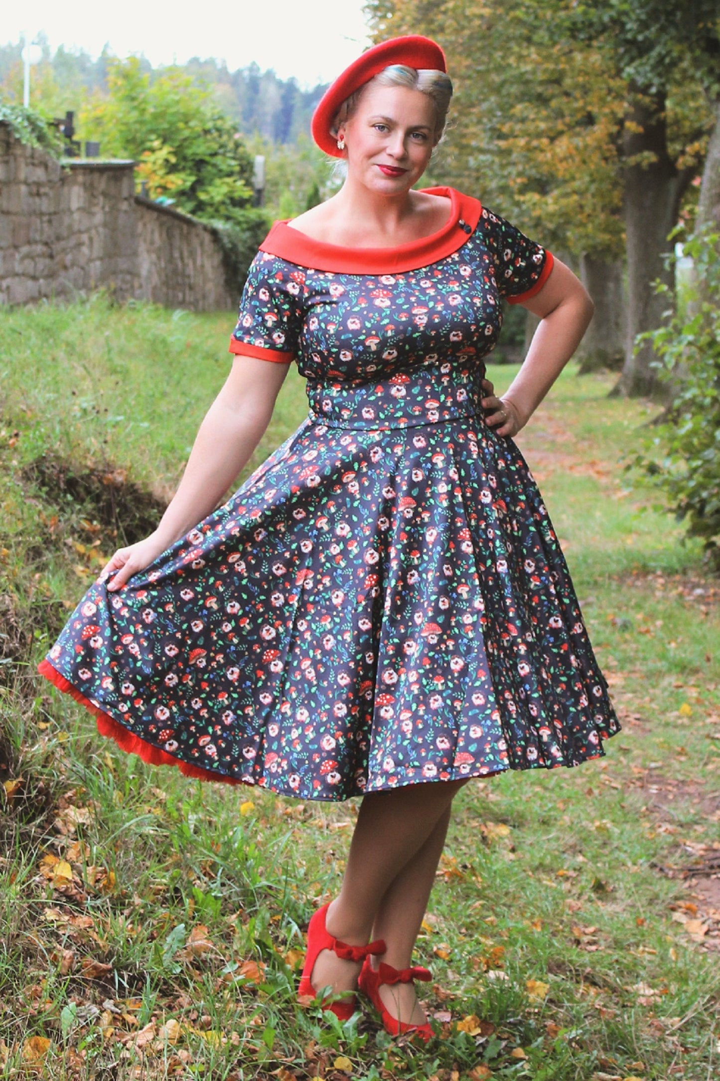 Darlene Hedgehog & Mushroom Roll Collar Dress