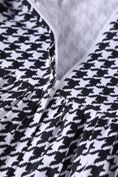 Cindy Houndstooth Roll Collar Dress