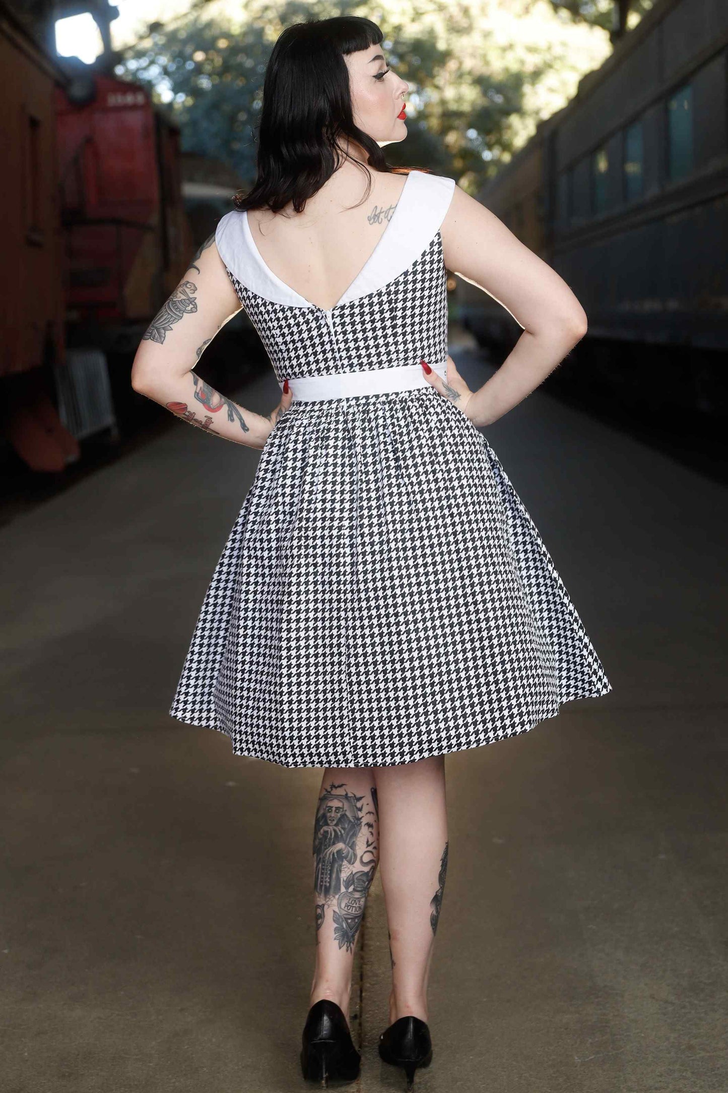 Cindy Houndstooth Roll Collar Dress